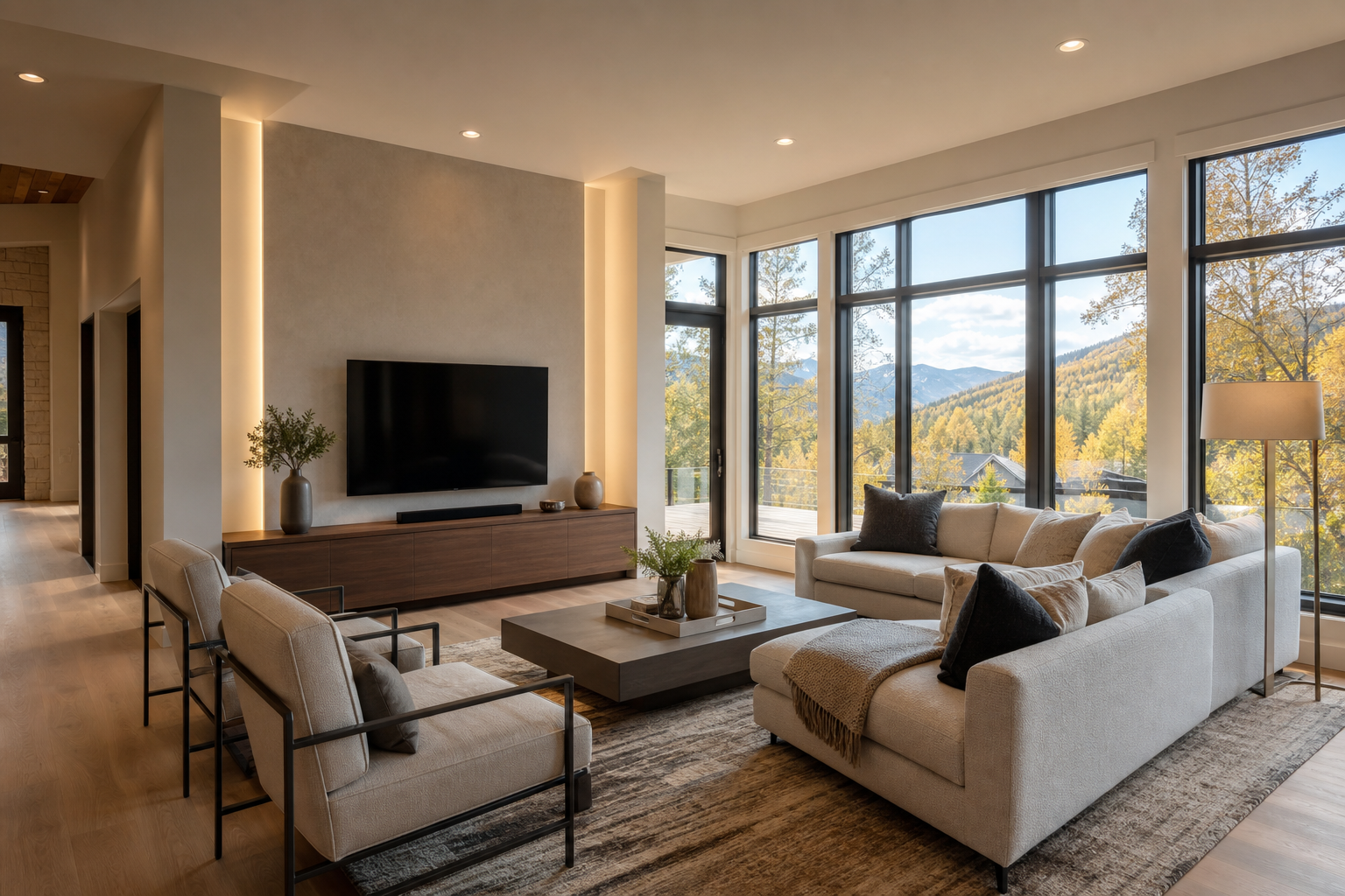 Photographie immobilière grand angle d'un intérieur lumineux, par Diaphragme